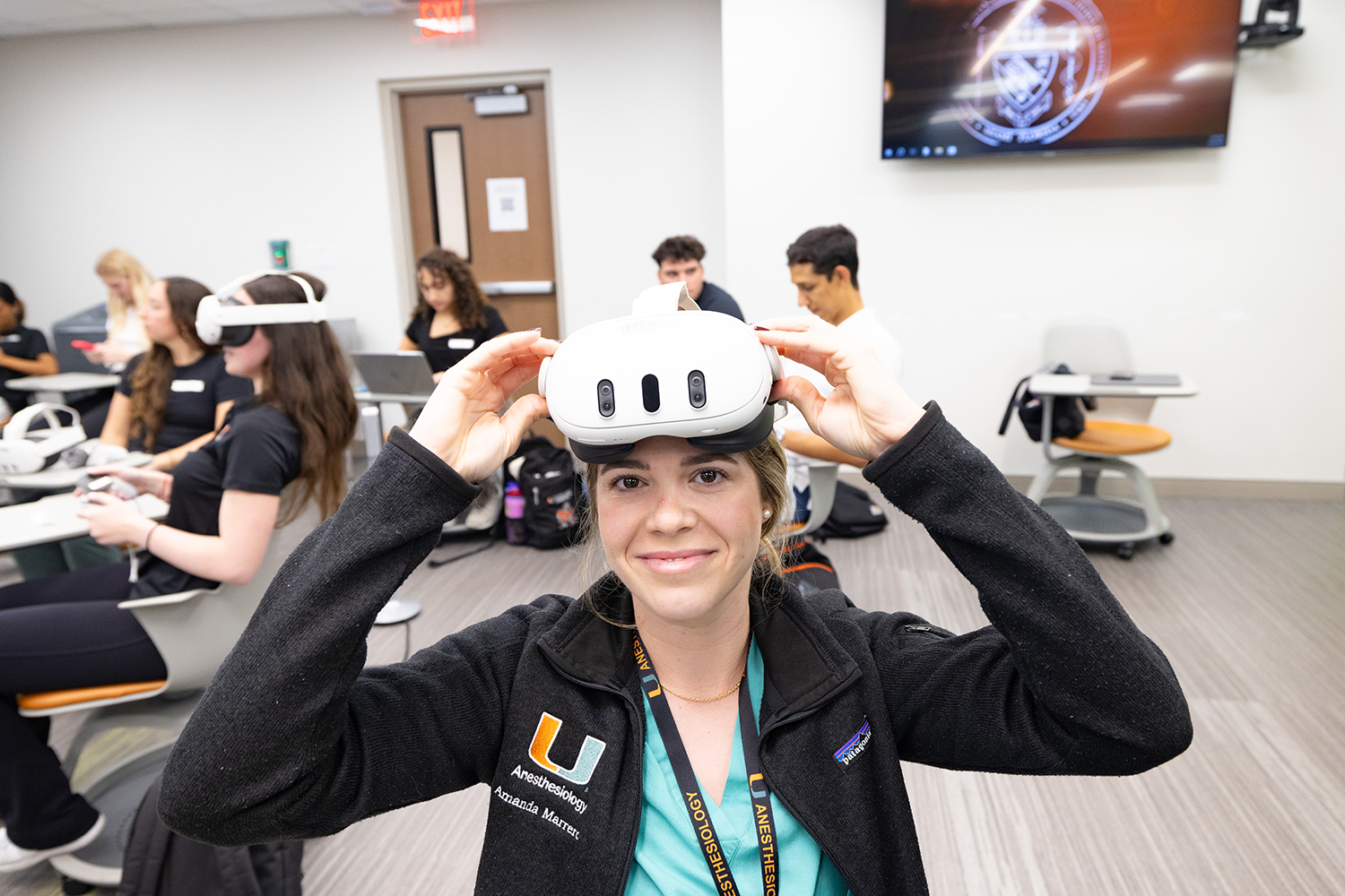Medical professional wearing a vr headset