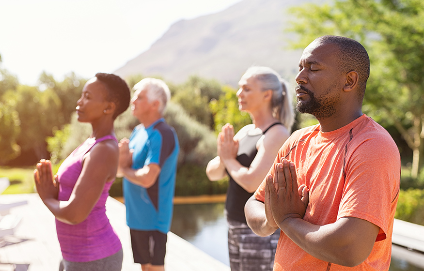 A group practicing meditation