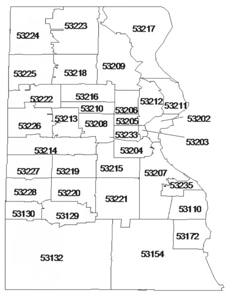 Milwaukee Map with zip codes