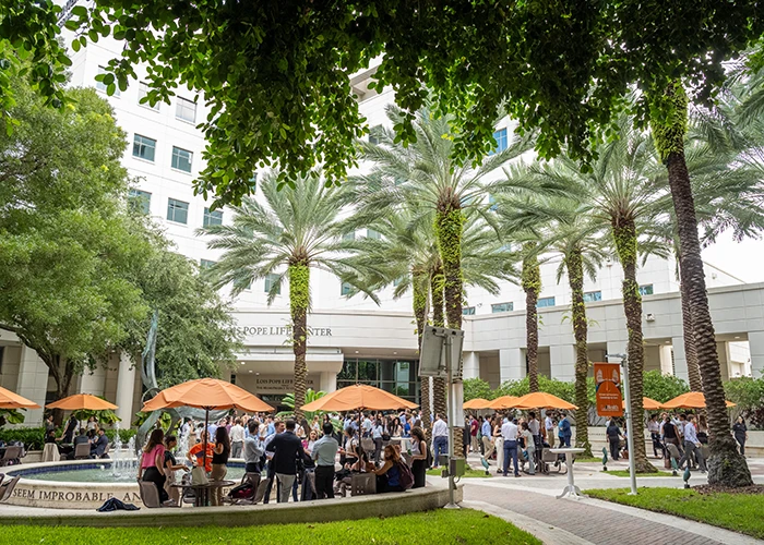 student gathering on campus