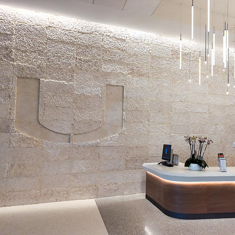 UM Logo in side facade