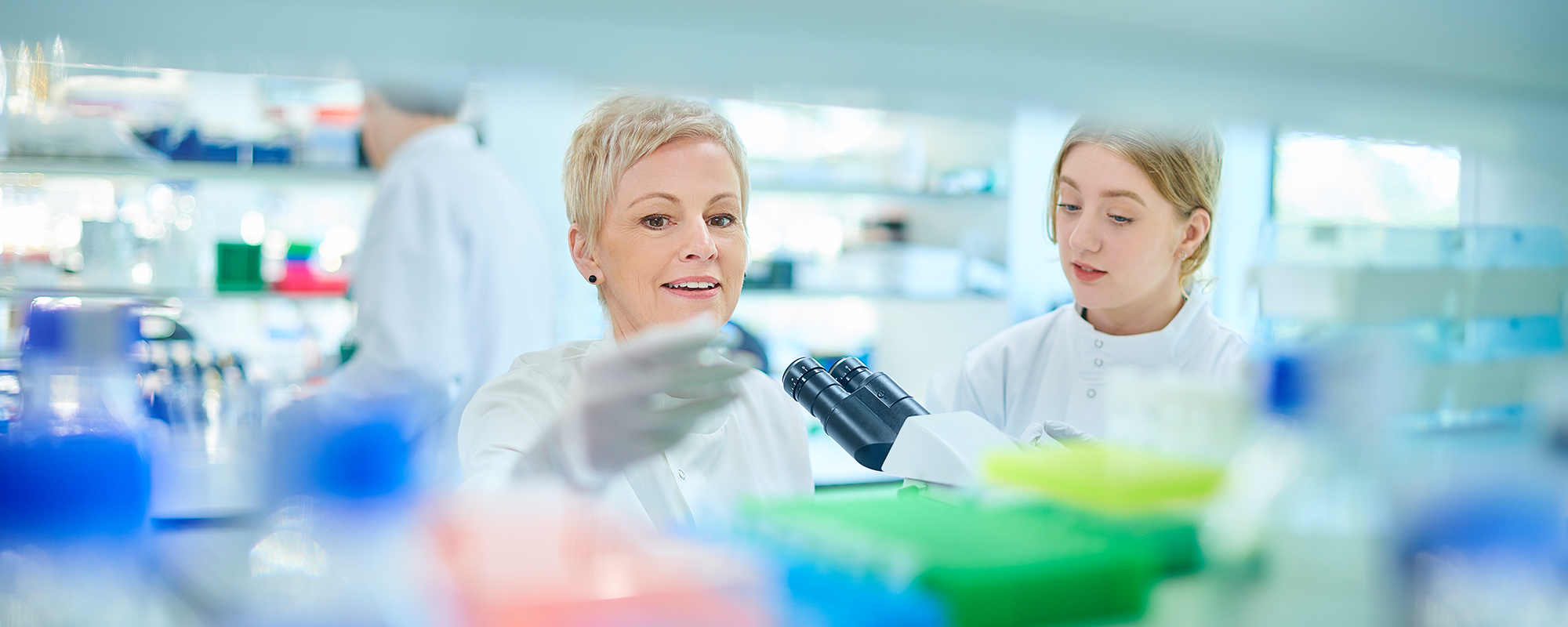 Two women working in a researching laboratory 