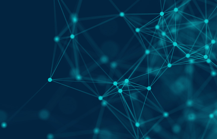 teal connections with lines and dots on a blue background