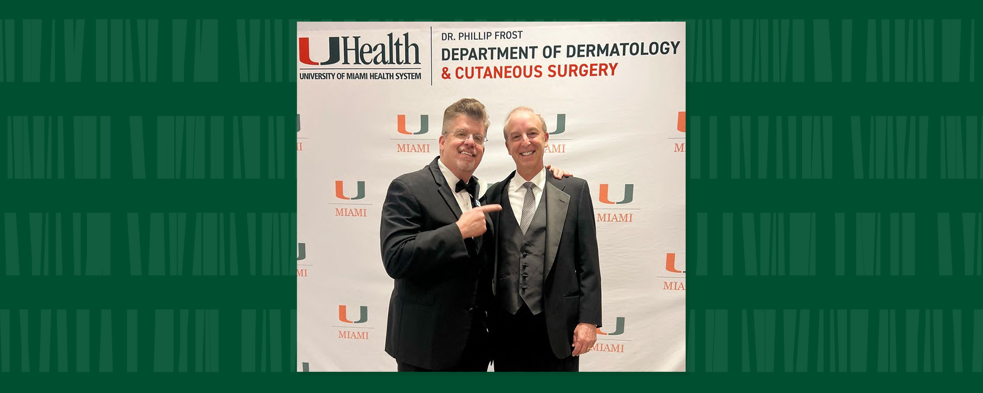 Drs. Cronin and Kirsner smiling, in tuxedos