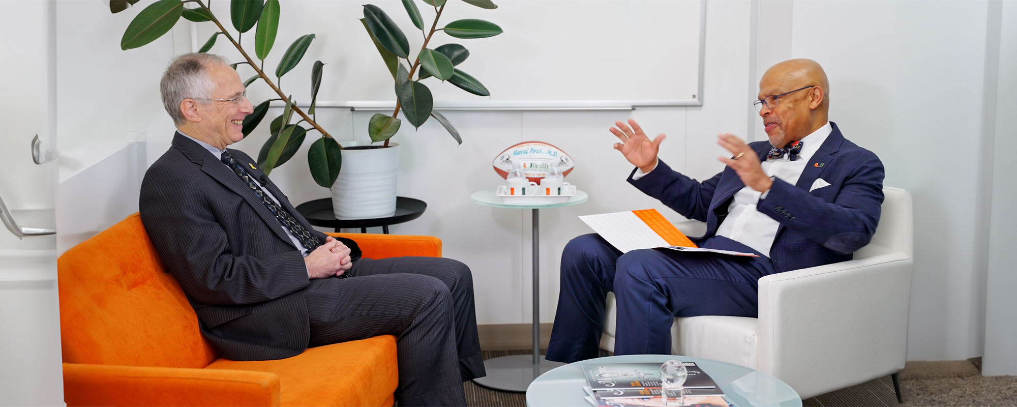 Dr. Jeffrey Goldberger speaking with Dean Henri Ford on the podcast set