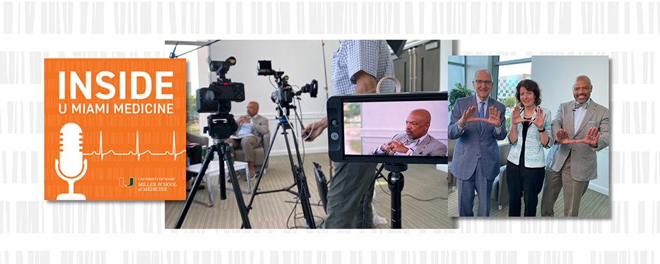Collage of photos of three people with recording equipment