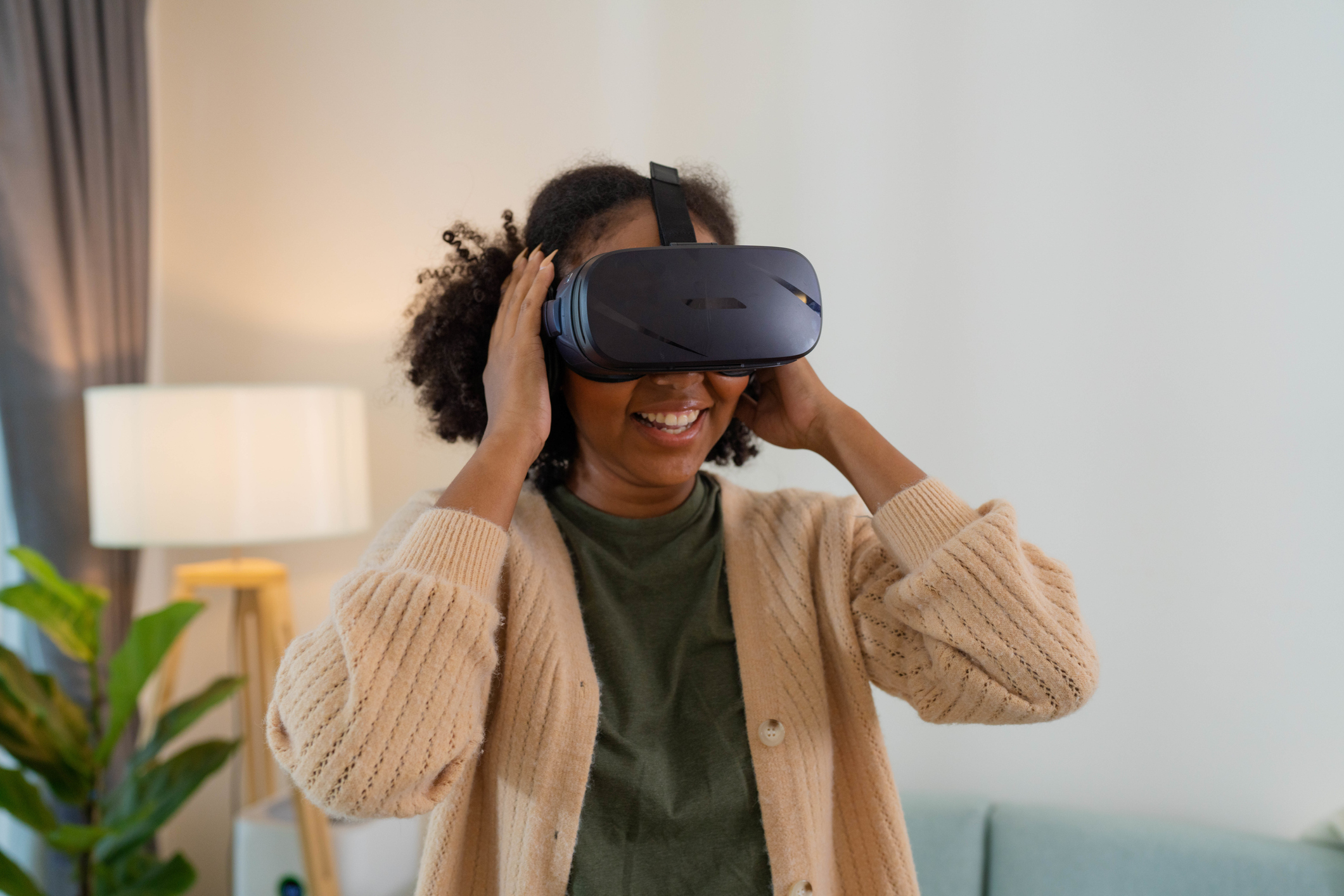 Woman wearing virtual reality headset